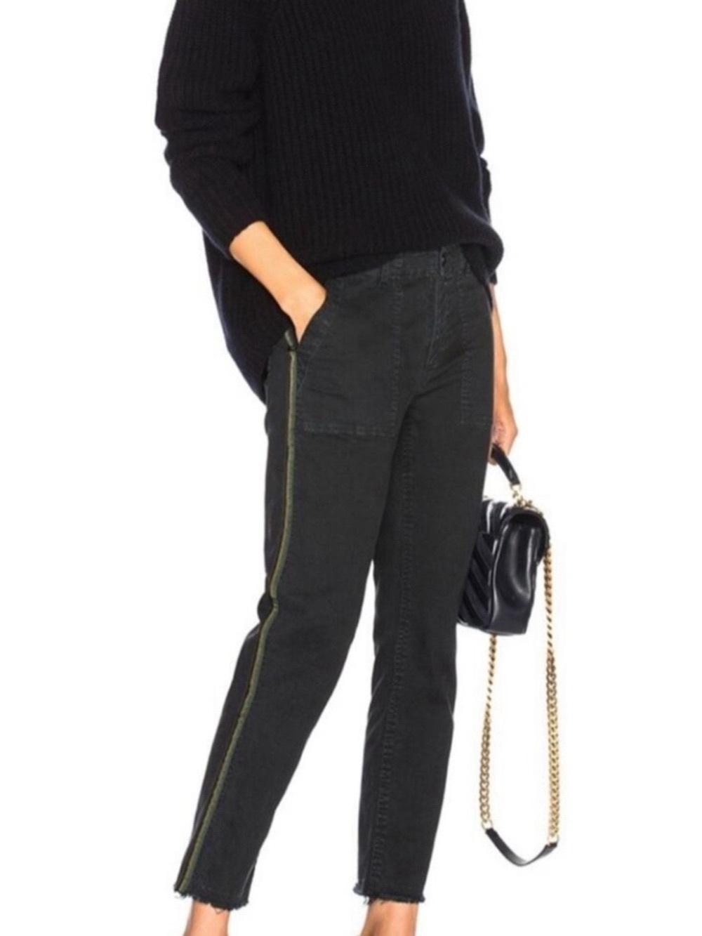 Nili Lotan Charcoal with Olive Brown and Black Side Stripe